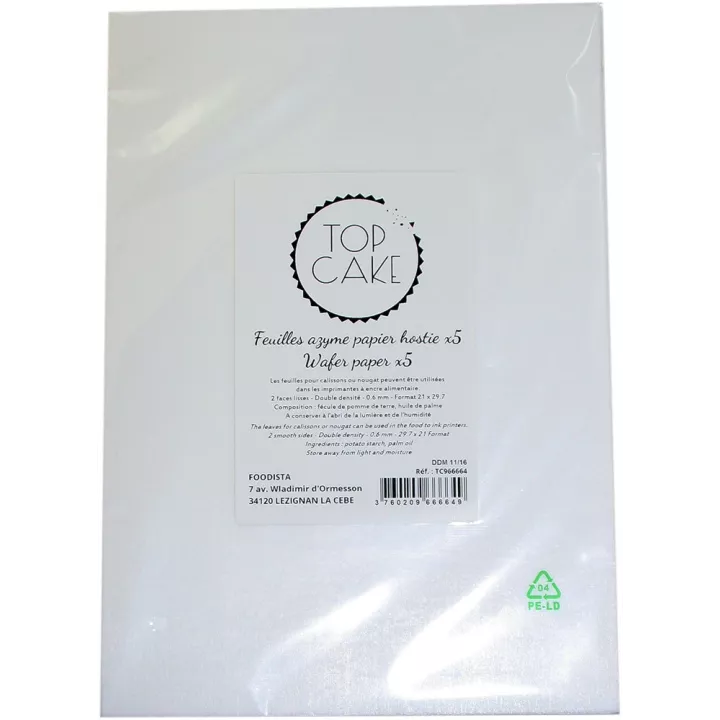 5 Feuilles azyme A4 / papier hostie double densité deux faces lisses