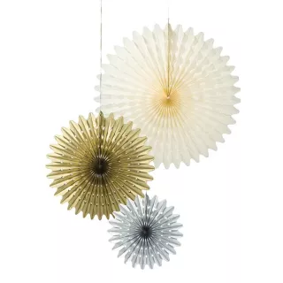 3 Grandes Rosaces en papiers Or et Argent