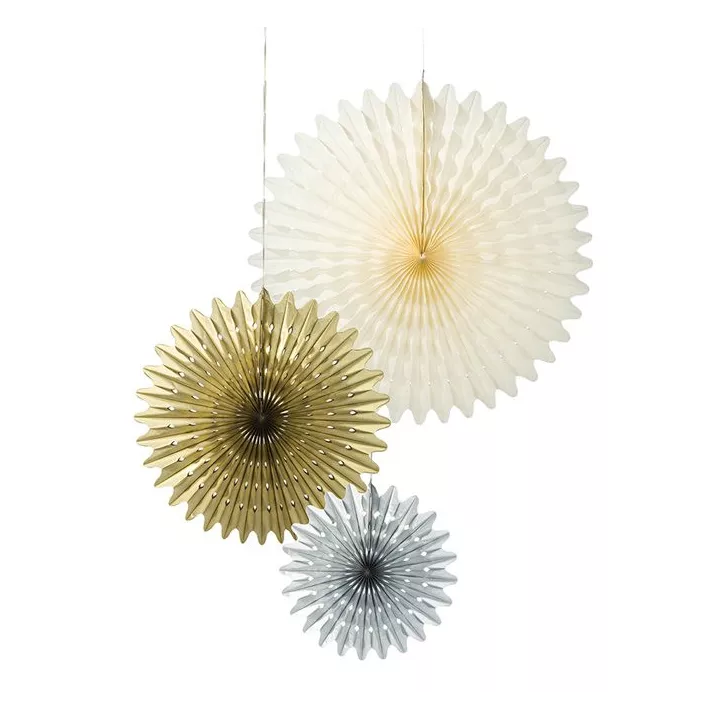 3 Grandes Rosaces en papiers Or et Argent