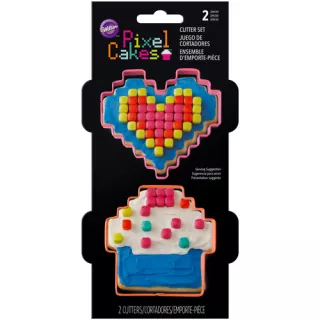2 emporte-pièces Pixel Coeur et cup cake