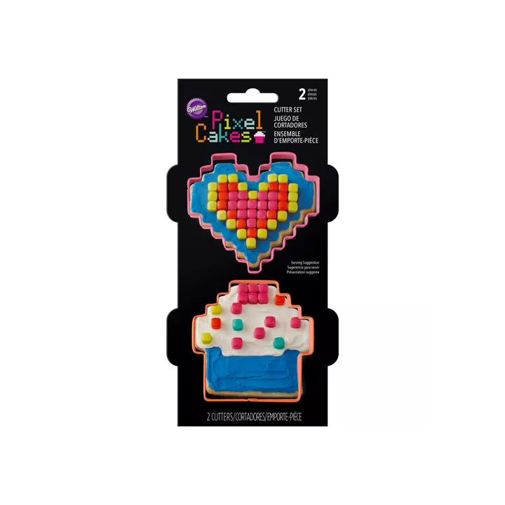 2 emporte-pièces Pixel Coeur et cup cake
