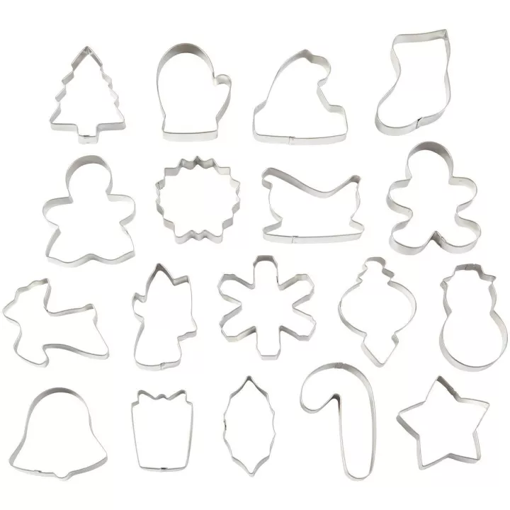 Set mit 18 Weihnachtsplätzchenausstechern