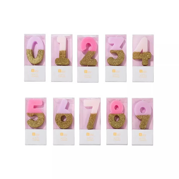 Bougie Chiffre rose paillettes