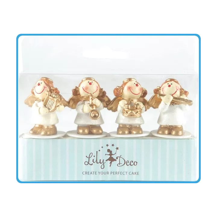 4 déco de bûche anges musiciens