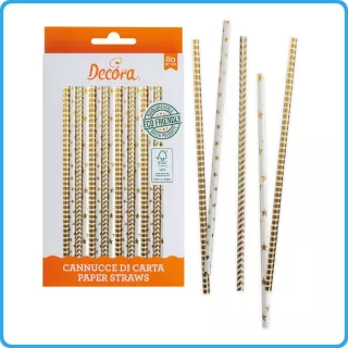 Pajitas en forma de estrella y rayas doradas