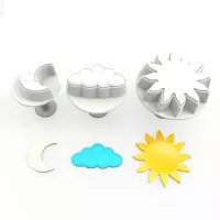 Conjunto de 3 mini cortadores de biscoito em formato de lua, nuvem e sol com ejetor.