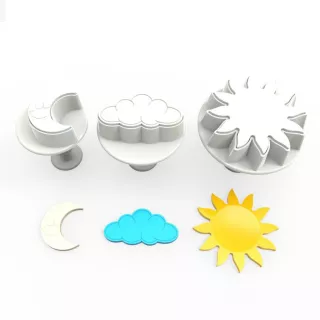 3 mini emporte-pièces lune nuage soleil avec éjecteur
