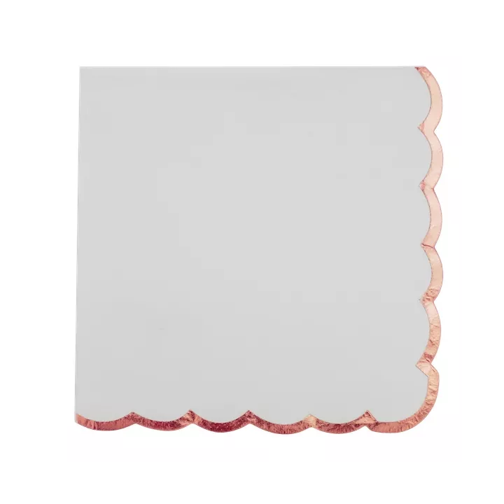 16 serviettes blanches liséré rose gold