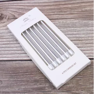 6 candele lunghe argentate