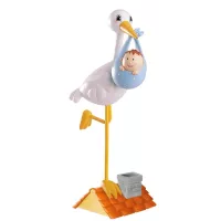 Estatueta de cegonha azul bebê para batizado*