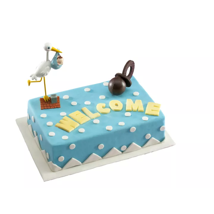 Figurine de baptême cigogne bébé bleu