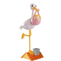Cegonha bebê rosa para batizado