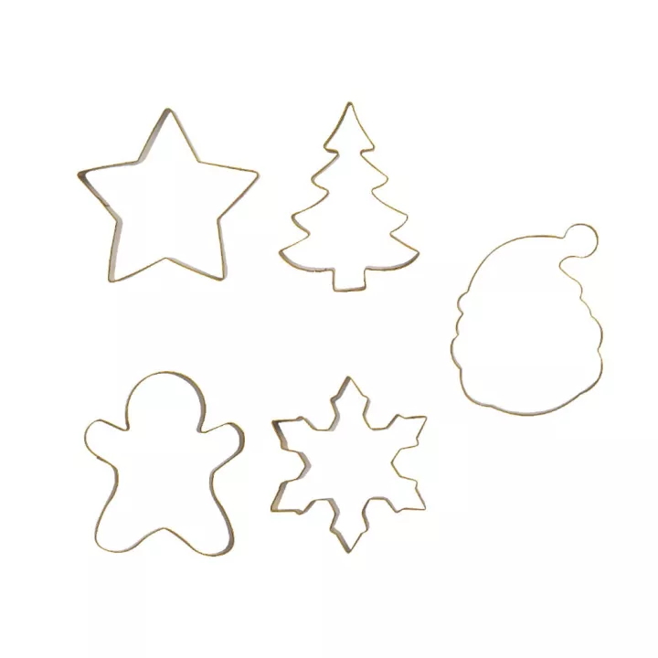 5 emporte-pièces métal Noël doré Décora