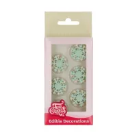 Decorações de flocos de neve azuis da FunCakes feitas de pasta de açúcar.