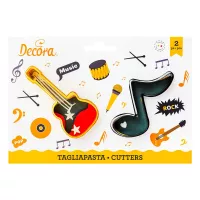 cortadores de biscoito em formato de guitarra e nota musical