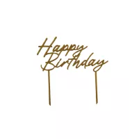 Topo de bolo dourado "Feliz Aniversário" - PATICREA