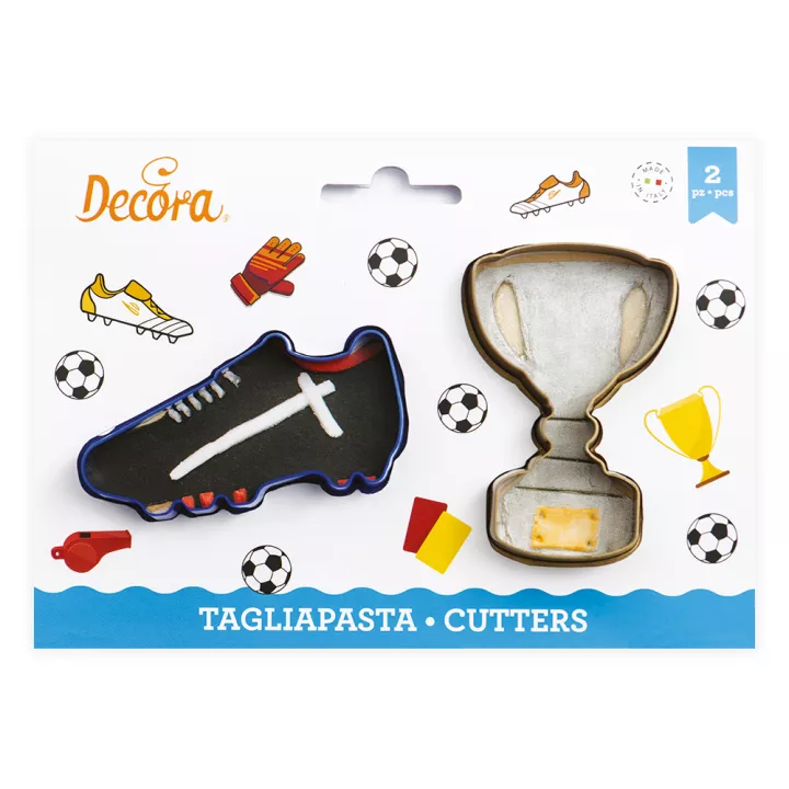 2 Cookie Cutters in the Shape of Football Boots and a Football Cup