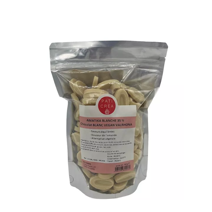 Amatika Blanche 35% Chocolat blanc vegan Valrhona fèves 500g