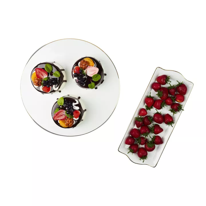 Plat de service porcelaine lisere dore 34x14cm