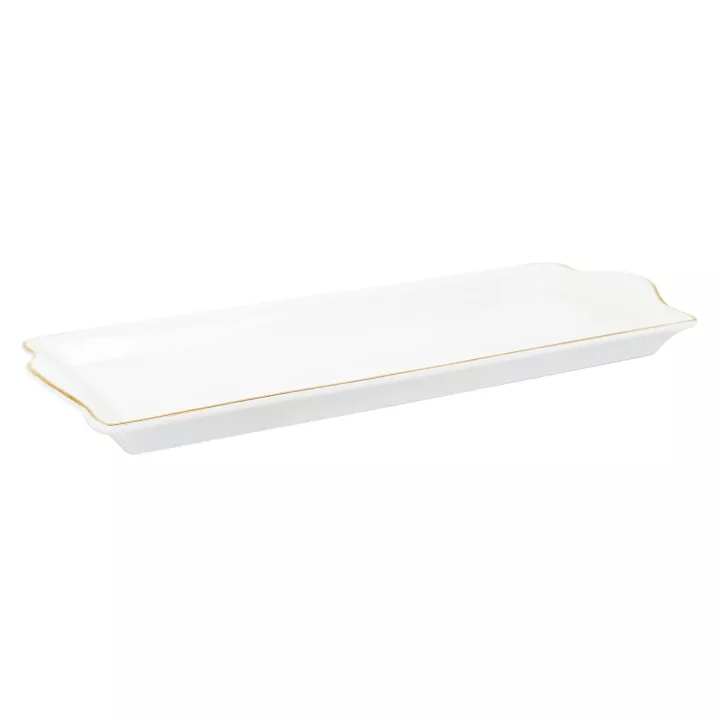 Piatto da portata in porcellana con bordo dorato, 34x14 cm