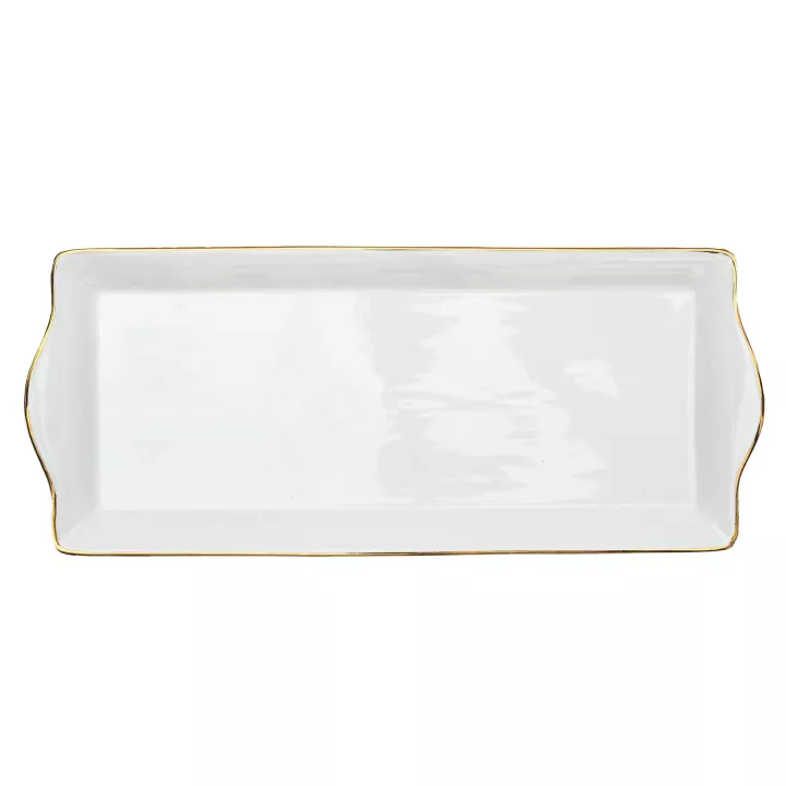 Plat de service porcelaine lisere dore 34x14cm