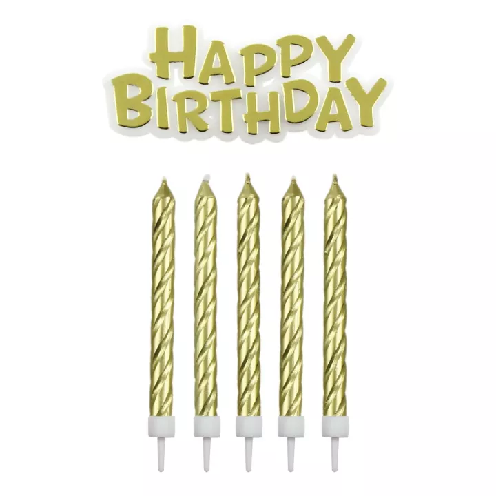 „Happy Birthday“-Kerzen mit Plakette