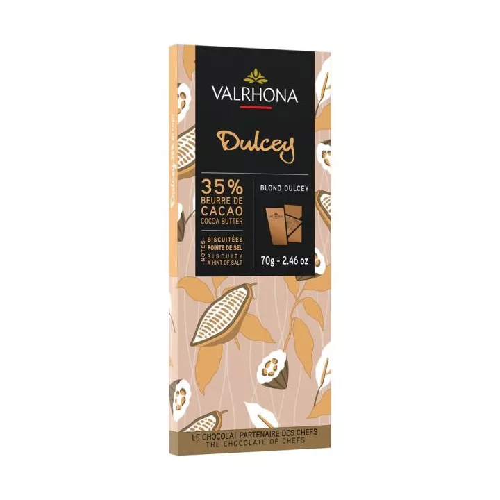 Tablette chocolat de couleur blonde Dulcey 35% Valrhona