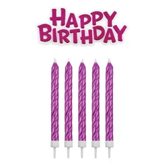 16 Bougies roses "Happy Birthday" avec plaque