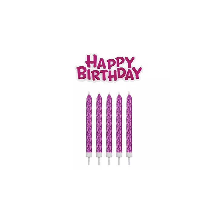 16 Bougies roses "Happy Birthday" avec plaque
