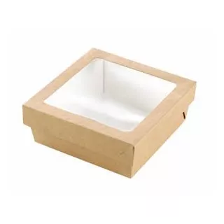250 caixas de papel kraft para pastelaria, 155x155 mm, com janela.