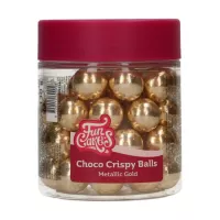 Pérolas de chocolate grandes, brilhantes, douradas e crocantes.
