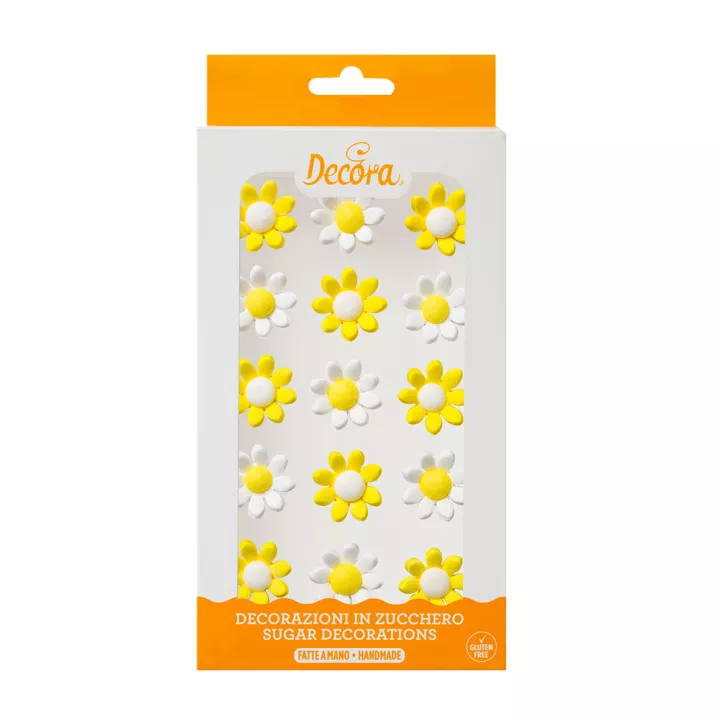 Assortiment de 15 marguerites Jaune et blanche en sucre