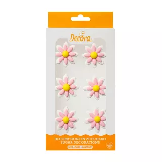 Assortiment de 6 marguerites rose et blanche en sucre