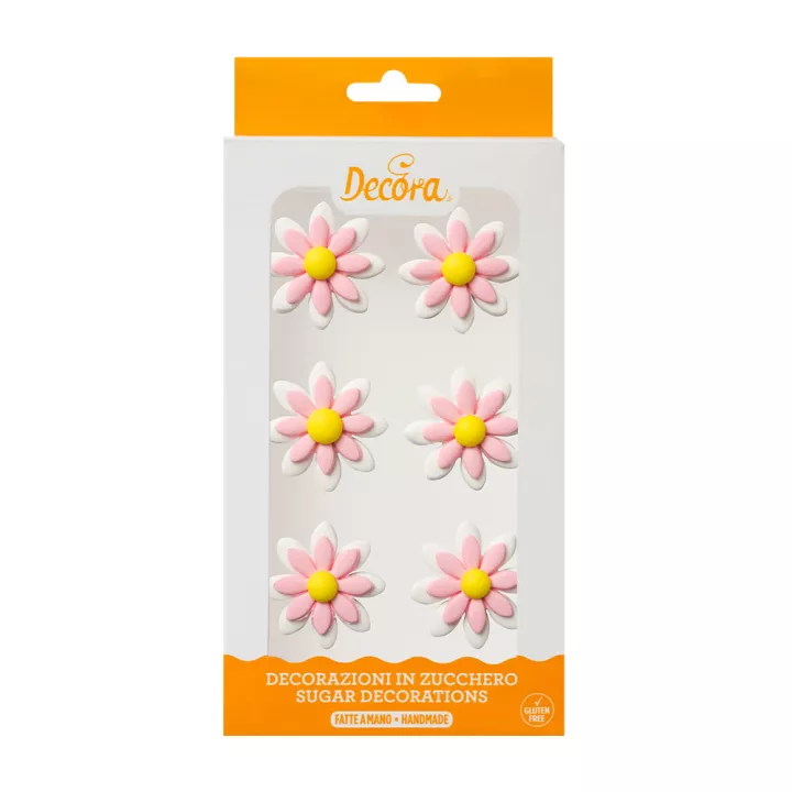 Assortment of 6 pink and white sugar daisies