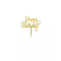 Topo de bolo dourado de feliz aniversário