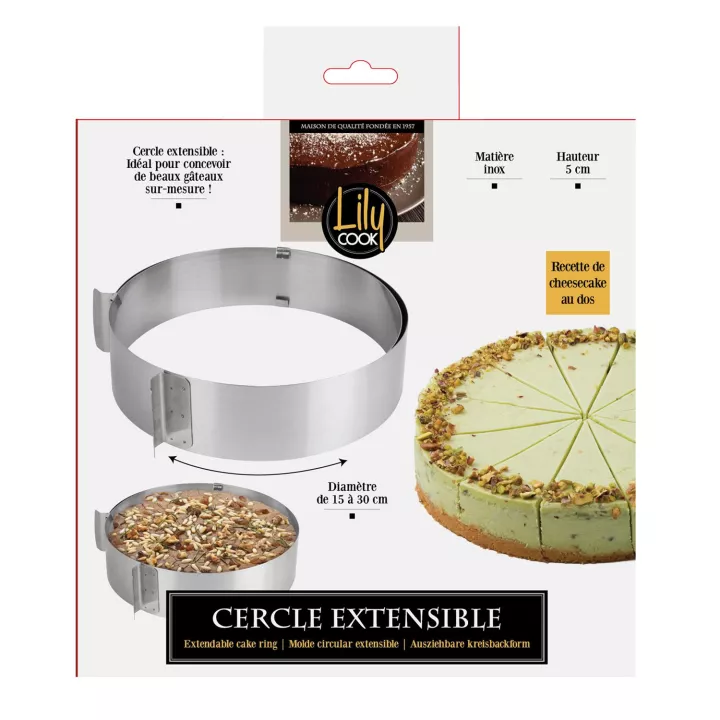 Cercle à pâtisserie réglable de 15 à 30 cm. Hauteur 5 cm