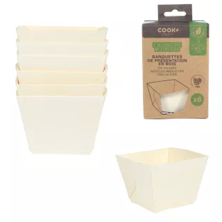 6 Barquettes Snacking carrées en pin