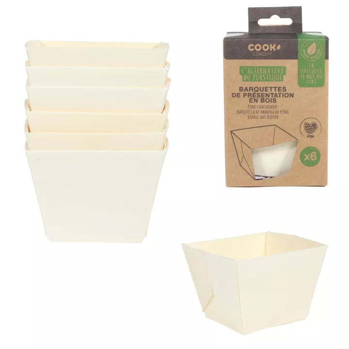 6 Barquettes Snacking carrées en pin
