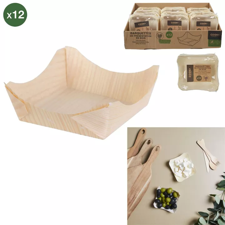12 Barquettes Snacking en pin