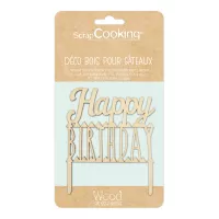 Topo de bolo de madeira Feliz aniversário ScrapCooking ®