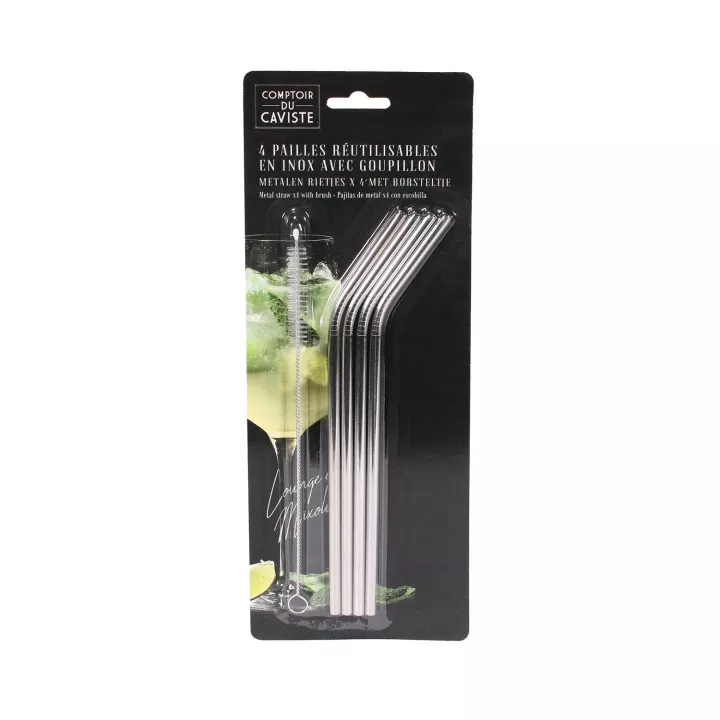 4 Pailles inox avec goupillon