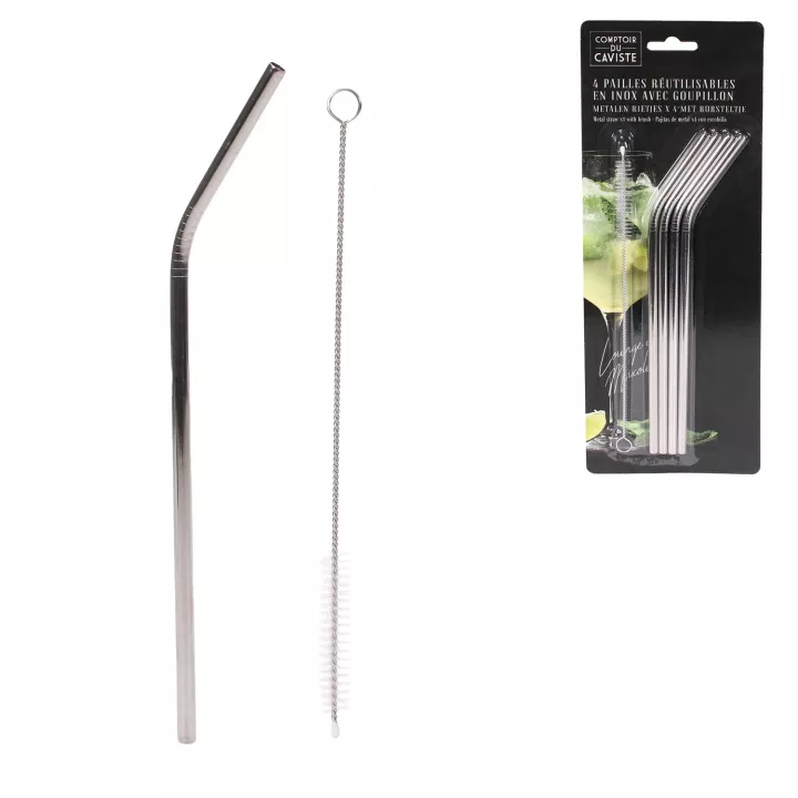 4 Pailles inox avec goupillon