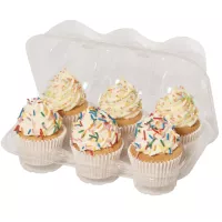 3 caixas térmicas, cada uma contendo 6 muffins e cupcakes.
