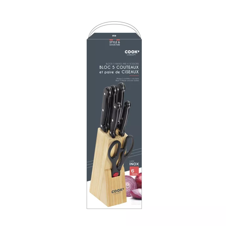 Bloc 5 couteaux et ciseaux de cuisine
