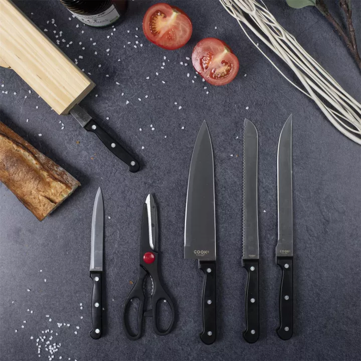 Bloc 5 couteaux et ciseaux de cuisine
