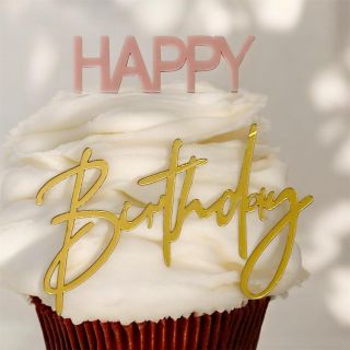 Cake front Plaque Happy Birthday doré et rose