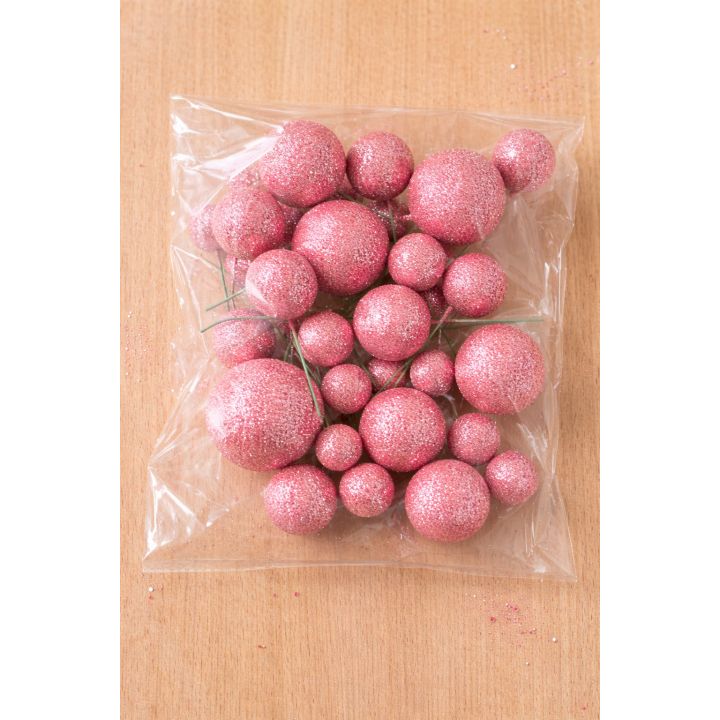 20 palline decorative rosa glitterate