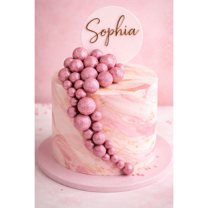 20 bolas decorativas rosas con purpurina
