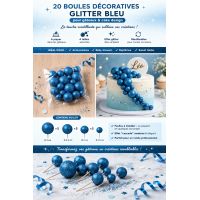 20 bolas decorativas azuis com glitter