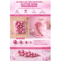 20 bolas decorativas rosa com glitter